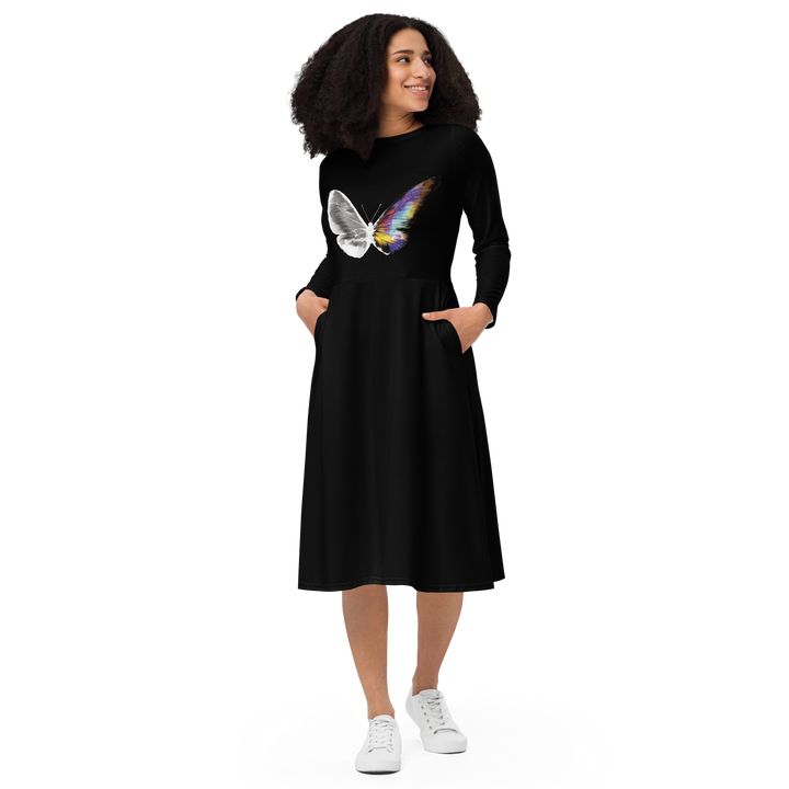 Long Sleeve Midi Dress - Toxic Rain, Madame Butterfly, Butterfly