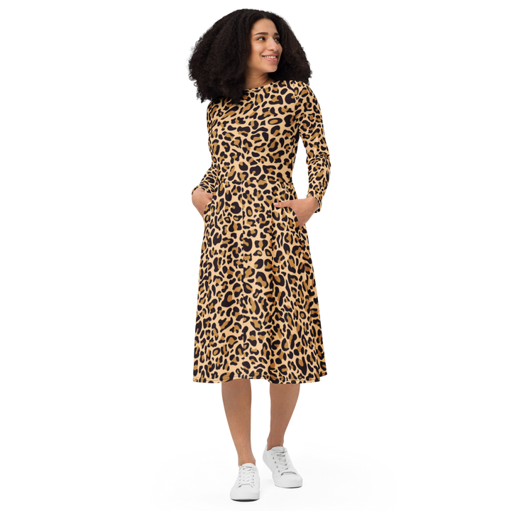 Langärmliges Midikleid - Leopard