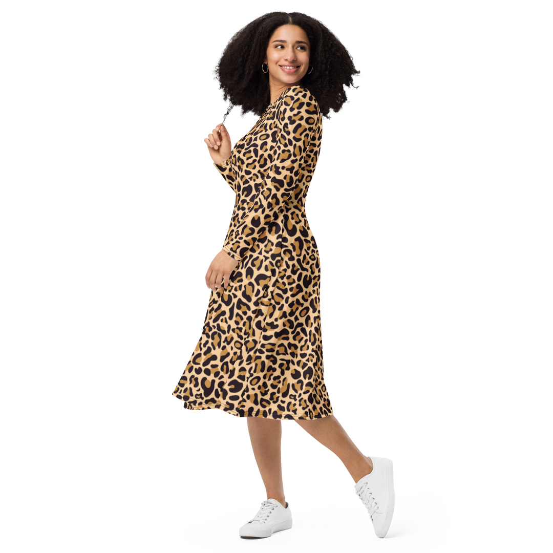 Langärmliges Midikleid - Leopard