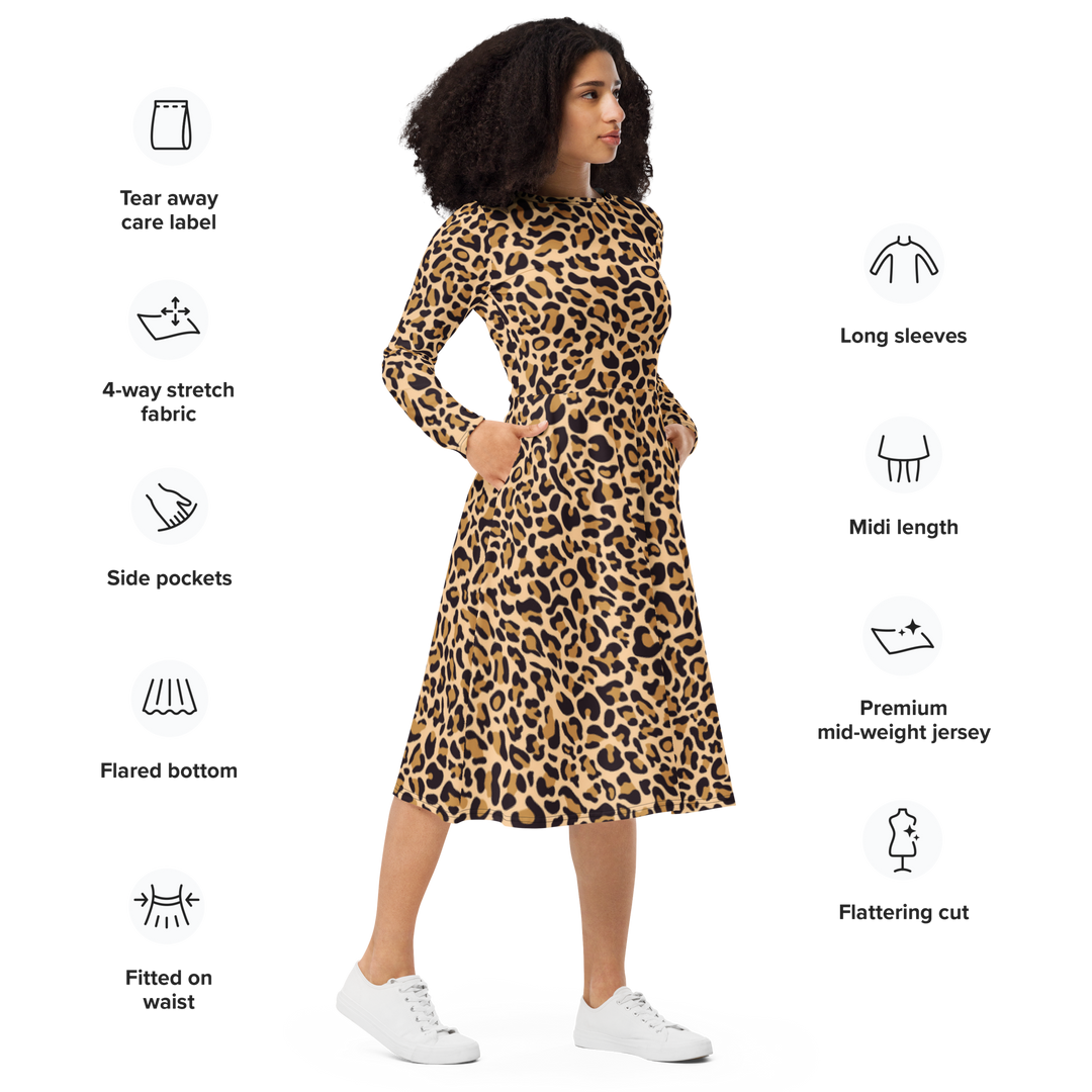 Long Sleeve Midi Dress - Leopard