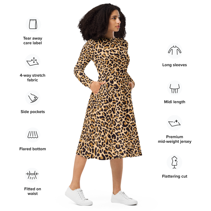 Long Sleeve Midi Dress - Leopard