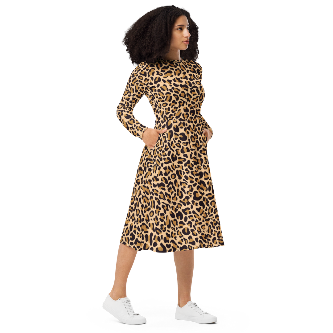 Langärmliges Midikleid - Leopard