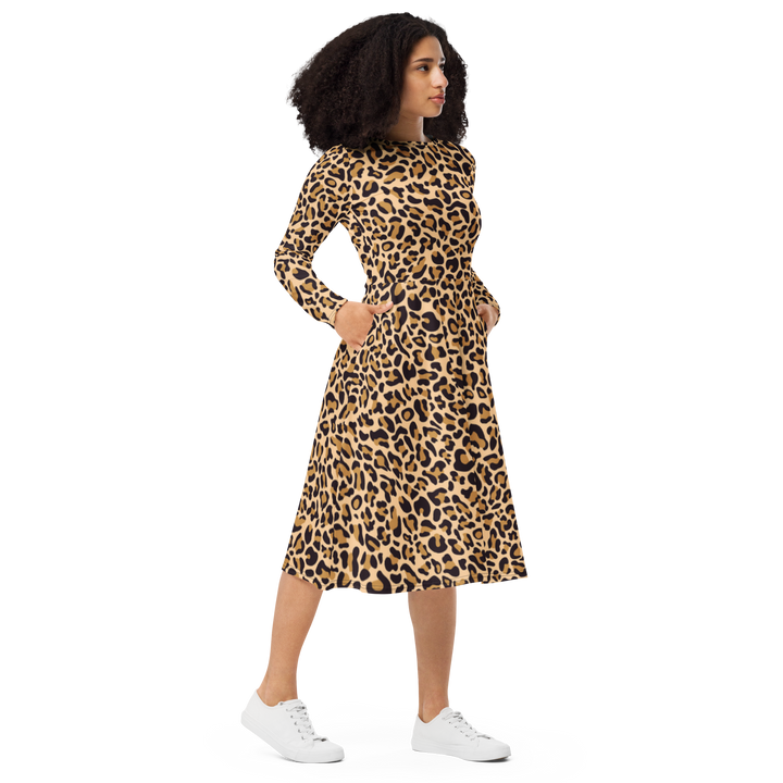 Long Sleeve Midi Dress - Leopard