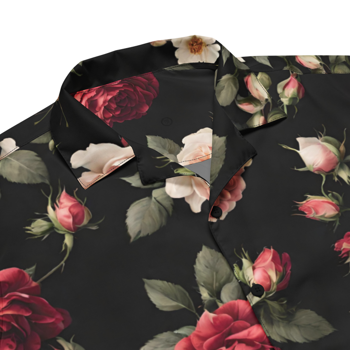 Unisex button-down shirt - Vintage Roses, black