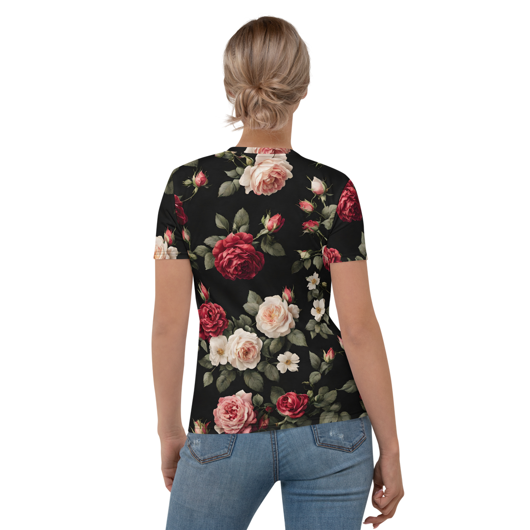 Premium T-Shirt Damen - Vintage Roses, schwarz