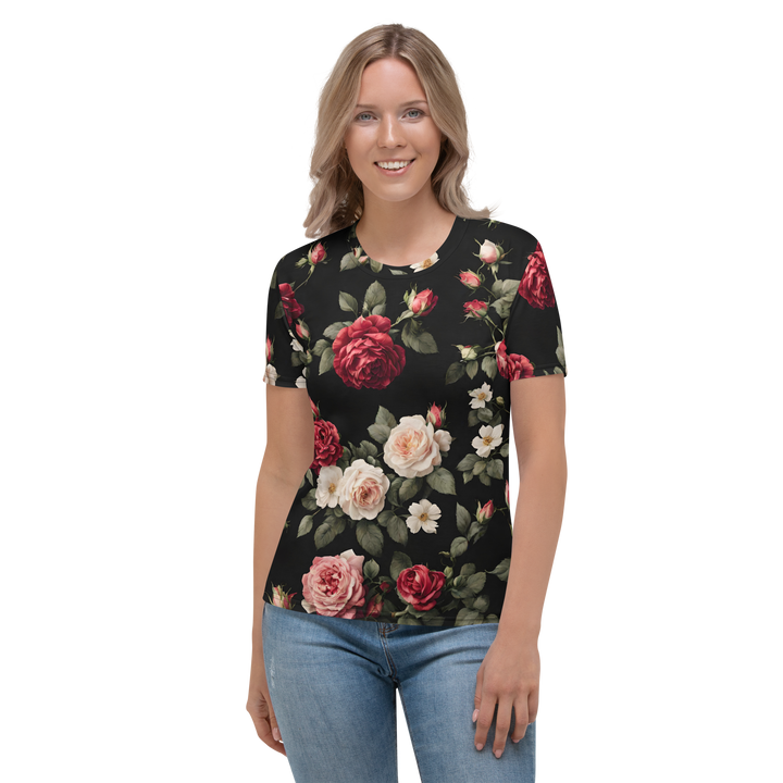 Premium T-Shirt Damen - Vintage Roses, schwarz