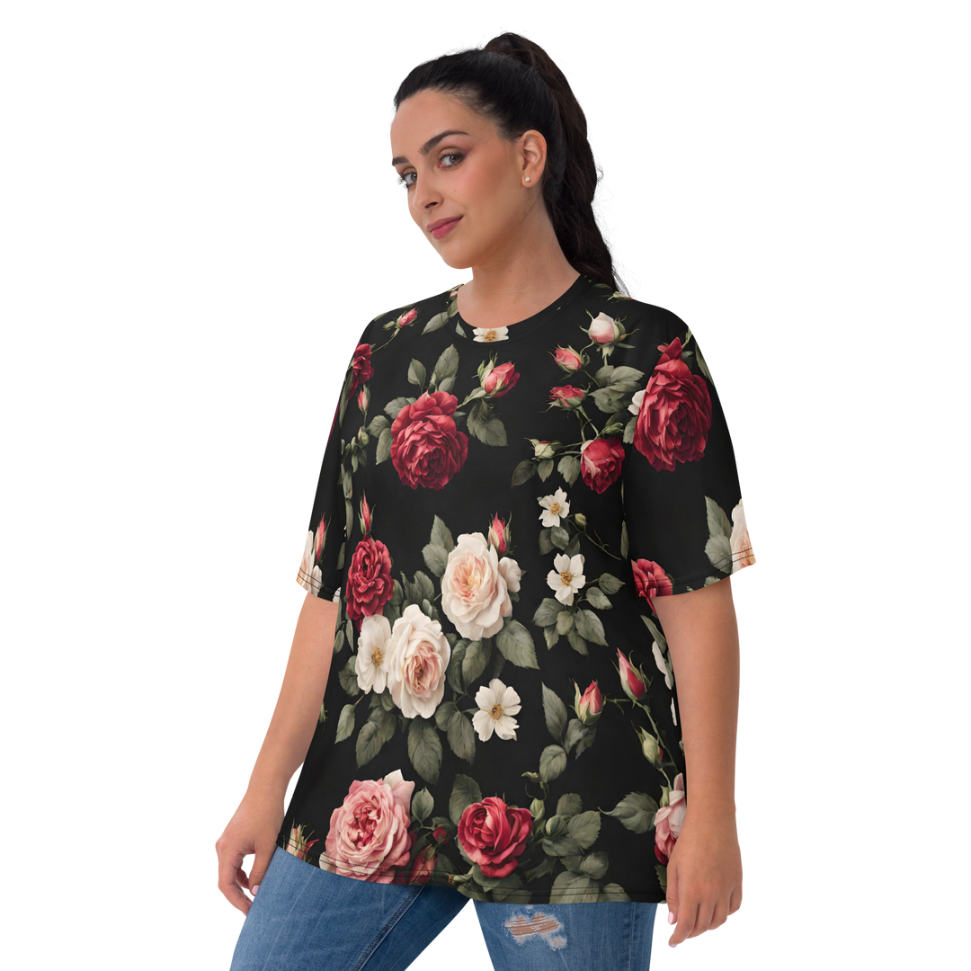 Premium T-Shirt Damen - Vintage Roses, schwarz