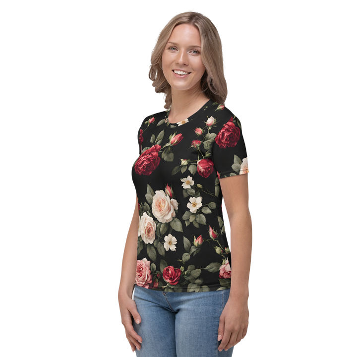 Premium T-Shirt Damen - Vintage Roses, schwarz