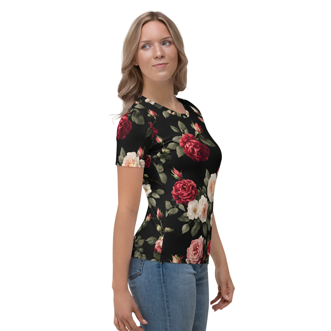 Premium T-Shirt Damen - Vintage Roses, schwarz