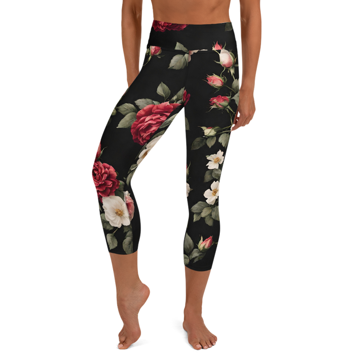 Capri-Leggings - Vintage Roses, schwarz