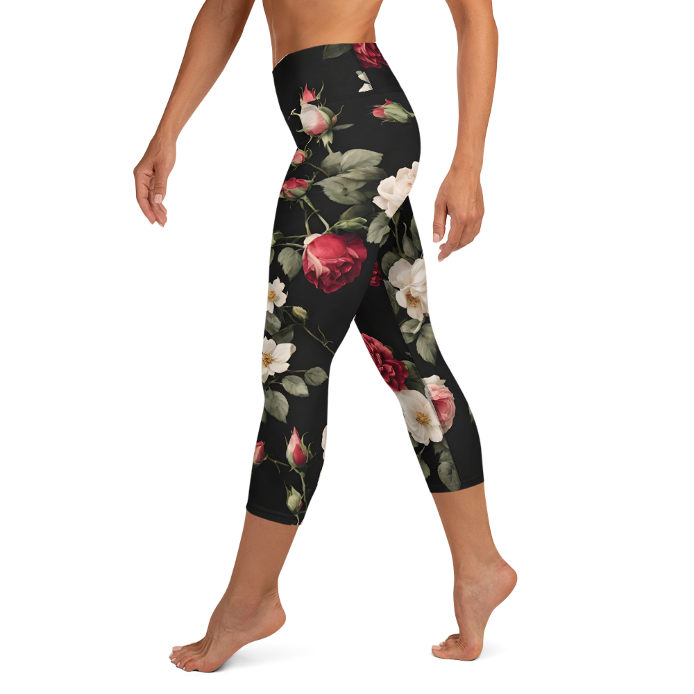 Capri-Leggings - Vintage Roses, schwarz