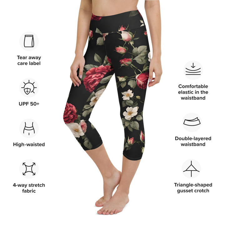 Capri-Leggings - Vintage Roses, schwarz