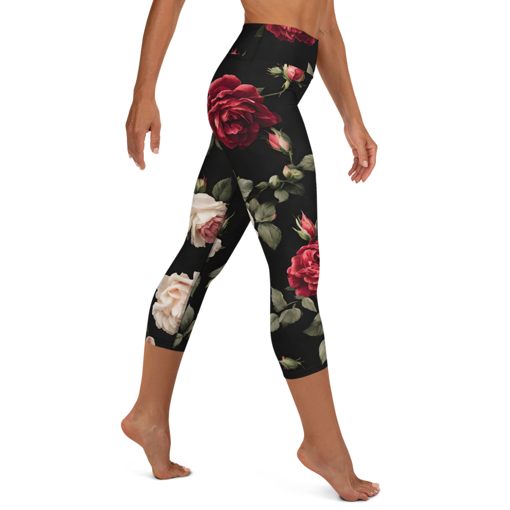 Capri-Leggings - Vintage Roses, schwarz