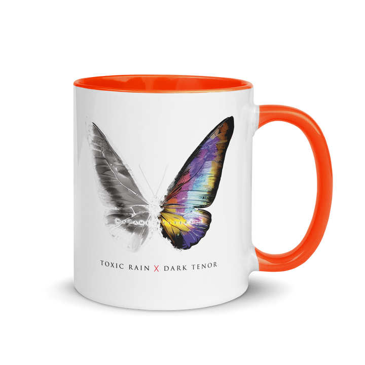 Mug with colored inside - Toxic Rain, Madame Butterfly, butterfly, white