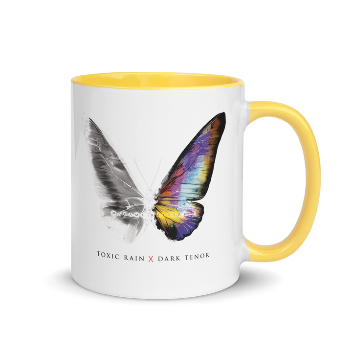 Mug with colored inside - Toxic Rain, Madame Butterfly, butterfly, white