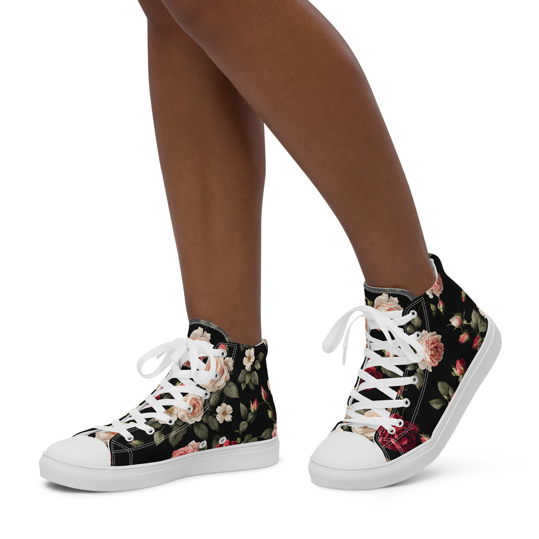 High-top canvas sko til kvinder - Vintage Roses, sort