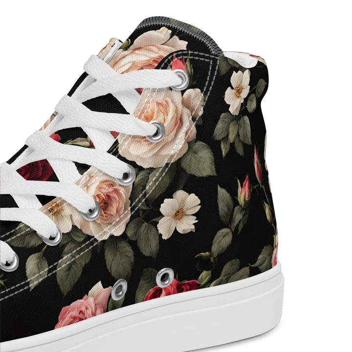 High-top canvas sko til kvinder - Vintage Roses, sort