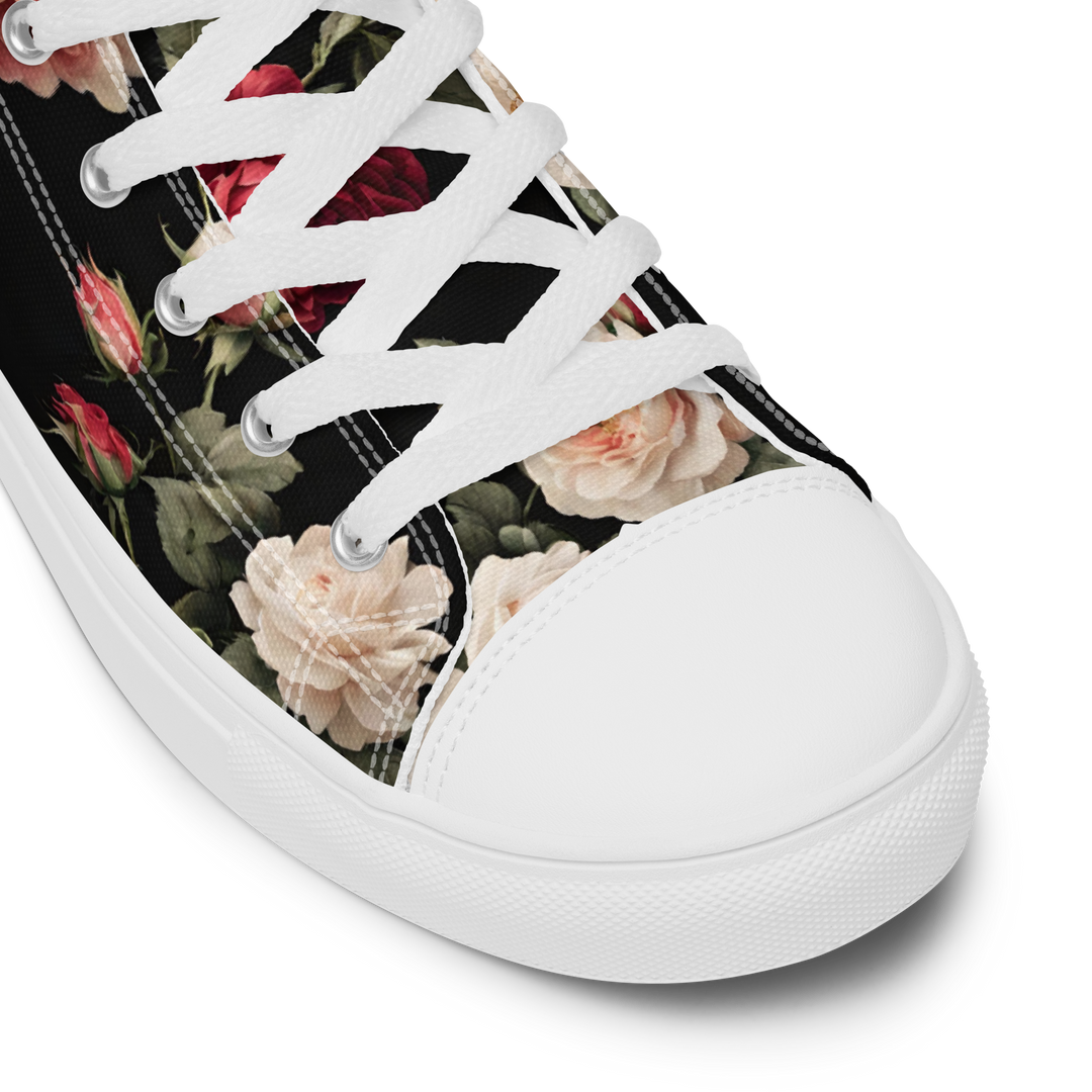 High-top canvas sko til kvinder - Vintage Roses, sort