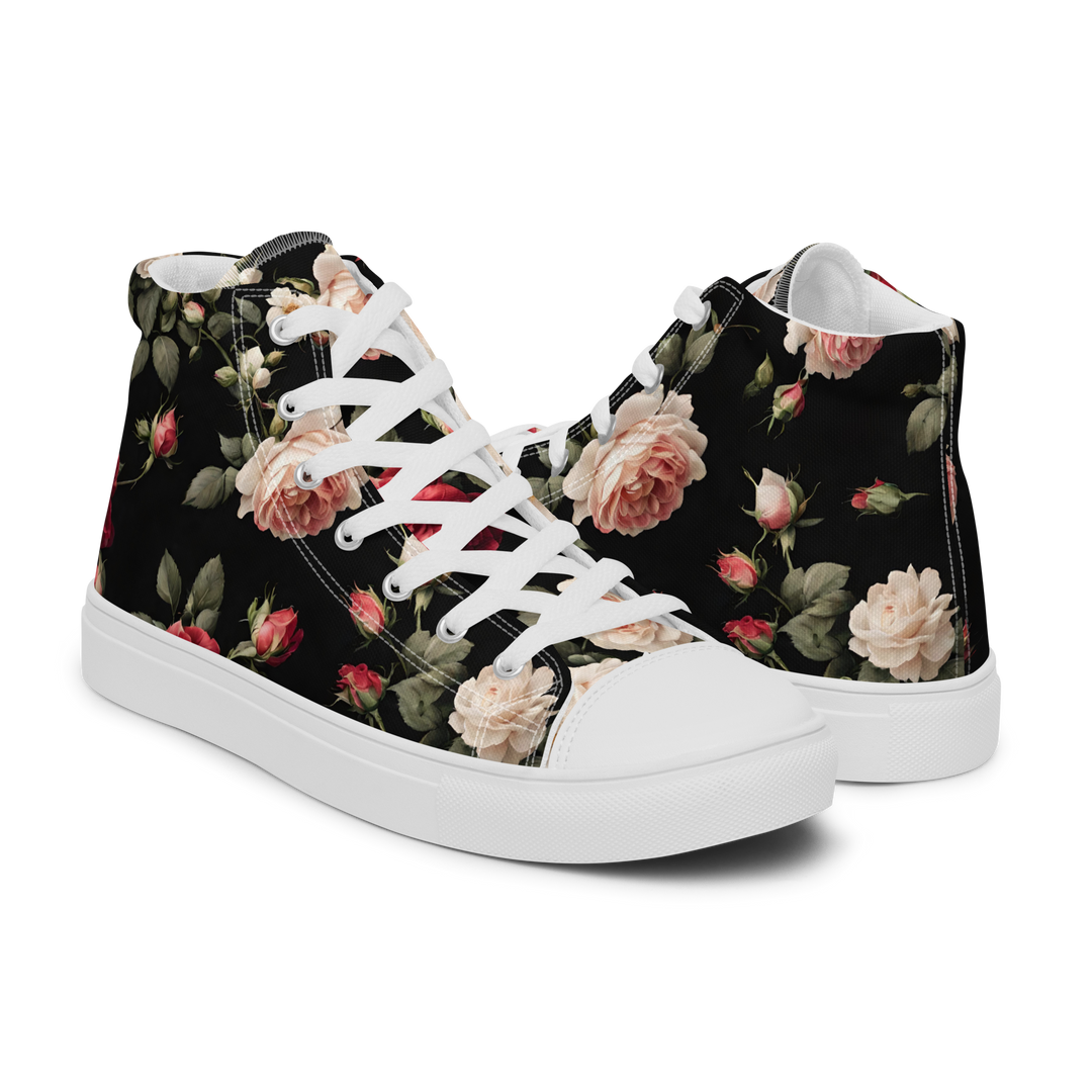 High-top canvas sko til kvinder - Vintage Roses, sort