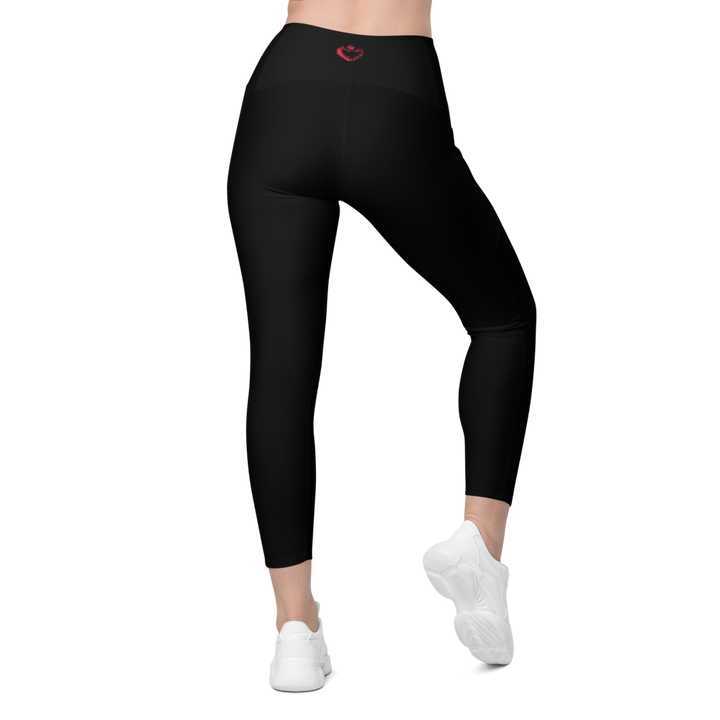 Leggings with pockets - Now I Am Stronger, Darker Hearts, black