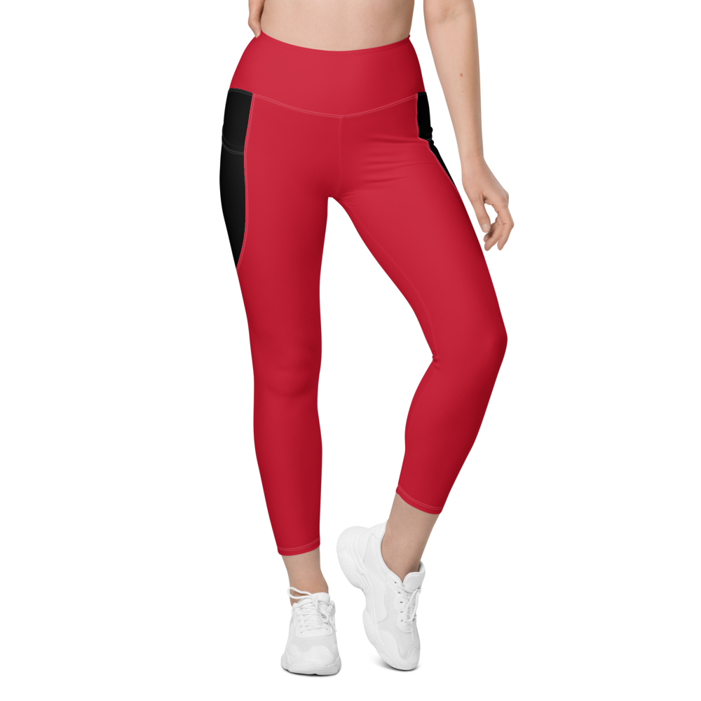 Leggings with pockets - Darker Hearts, Black Heart, red-black