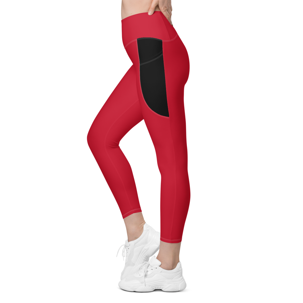 Leggings with pockets - Darker Hearts, Black Heart, red-black