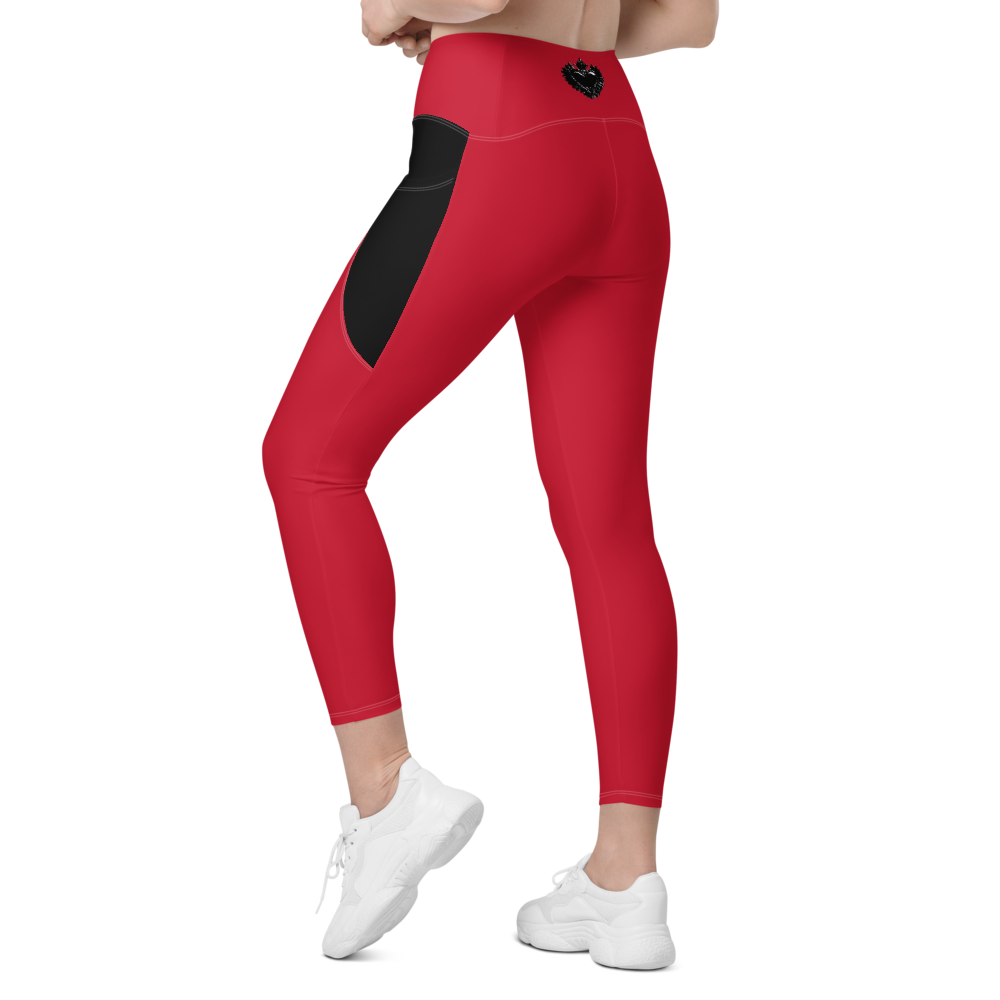 Leggings with pockets - Darker Hearts, Black Heart, red-black