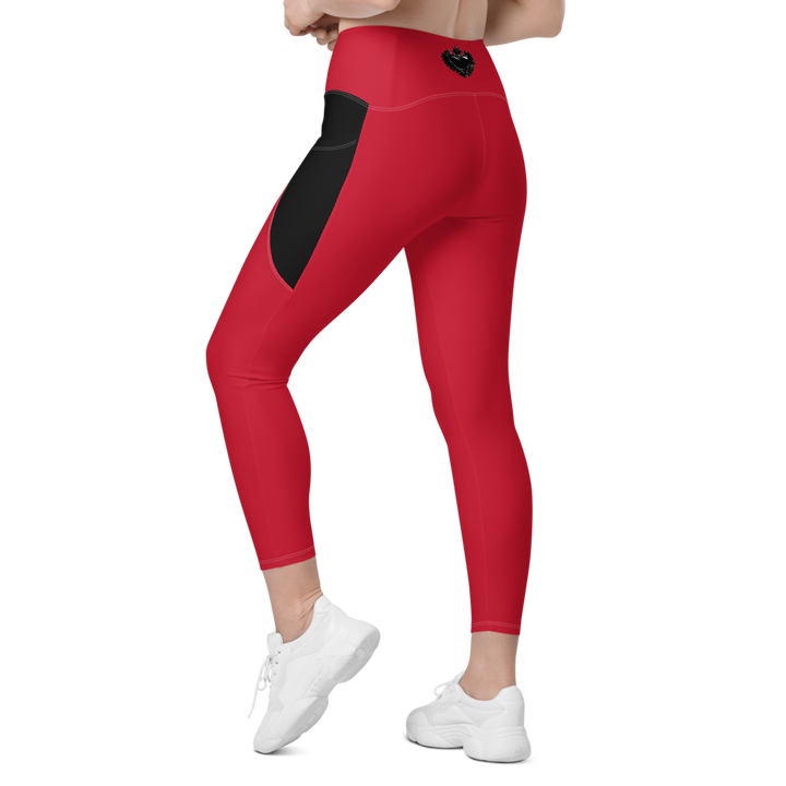 Leggings with pockets - Darker Hearts, Black Heart, red-black