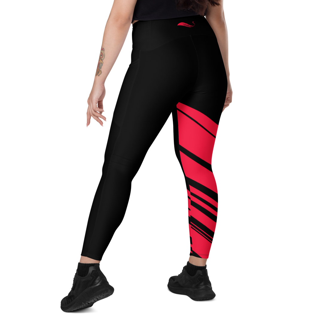 Leggings with pockets - After the Nightmare, Swan Red Black