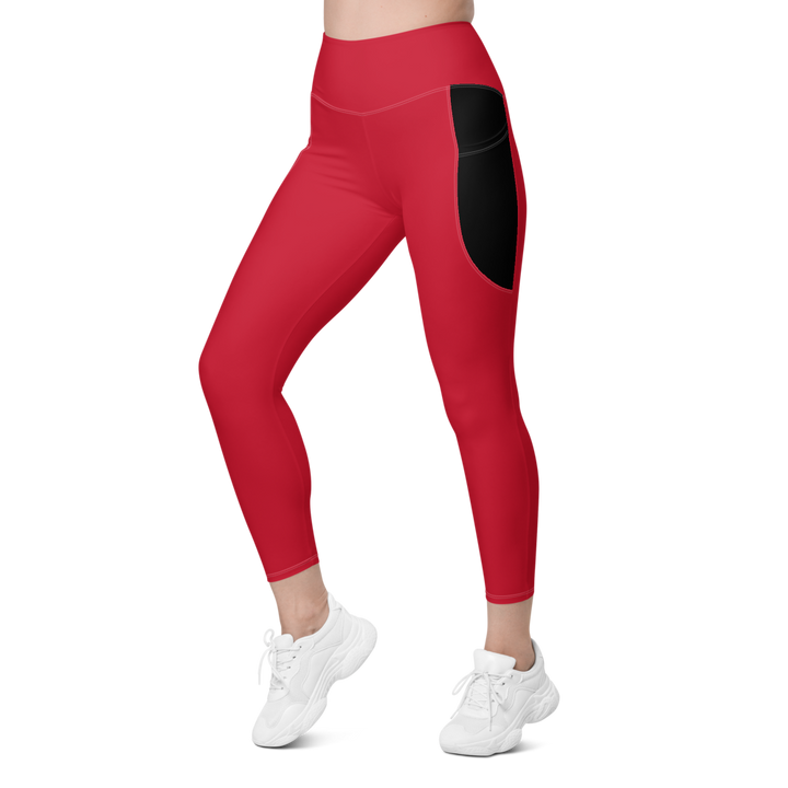 Leggings with pockets - Darker Hearts, Black Heart, red-black