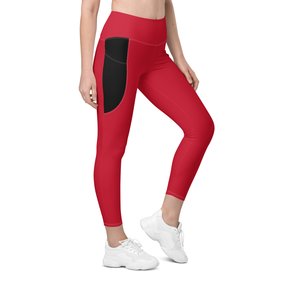 Leggings with pockets - Darker Hearts, Black Heart, red-black