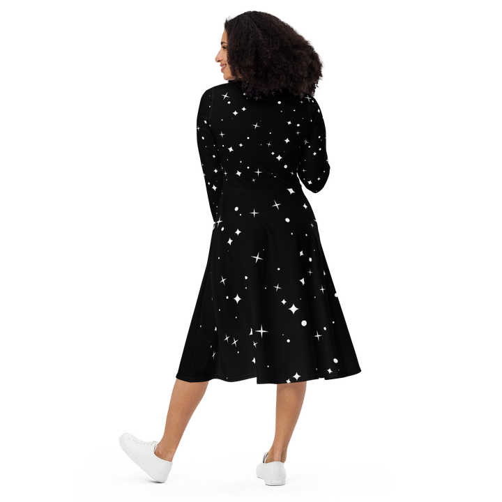 Long Sleeve Midi Dress with Pockets - Sky full of Stars