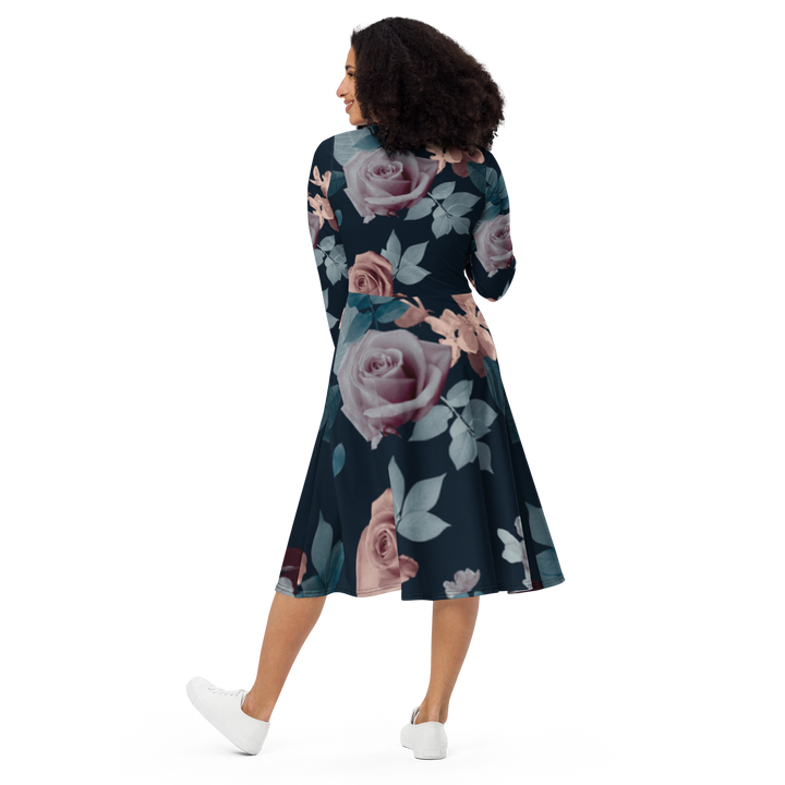 Long Sleeve Midi Dress - Vintage Roses