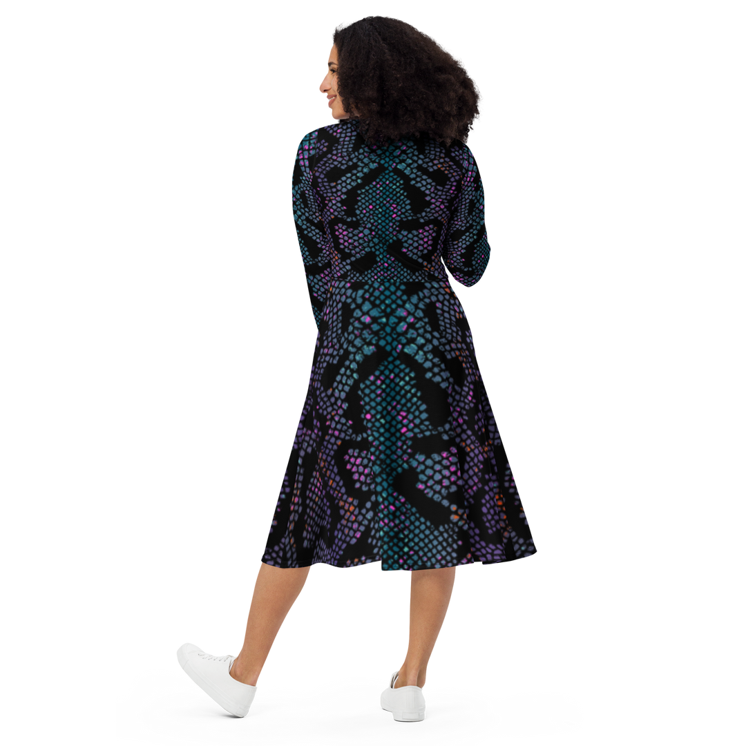 Long sleeve midi dress - Purple Snake