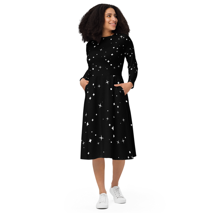 Long Sleeve Midi Dress with Pockets - Sky full of Stars