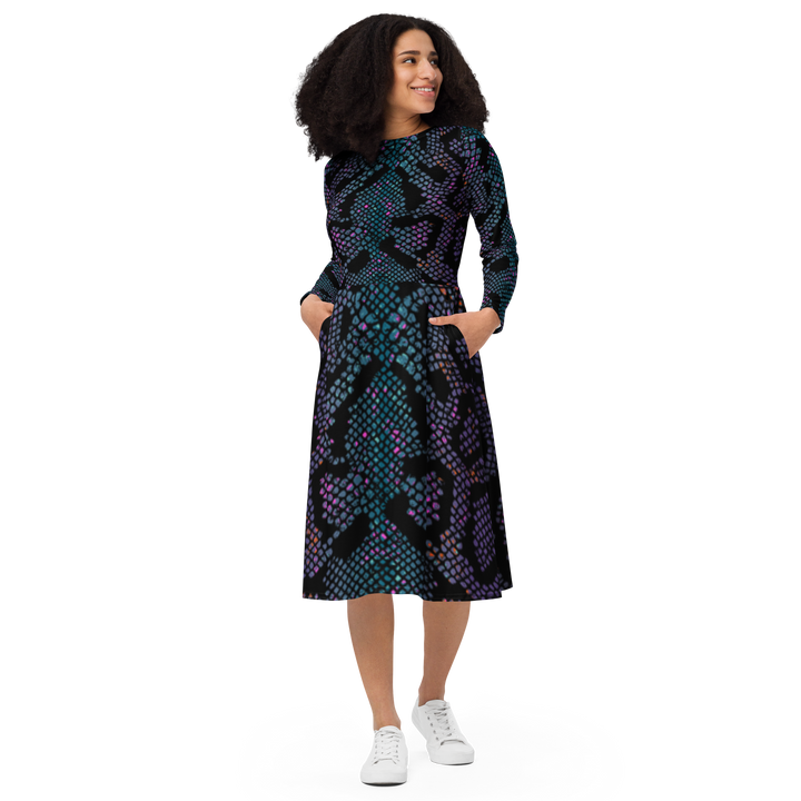 Long sleeve midi dress - Purple Snake