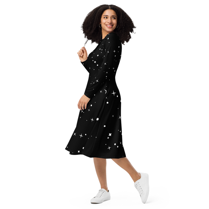 Long Sleeve Midi Dress with Pockets - Sky full of Stars