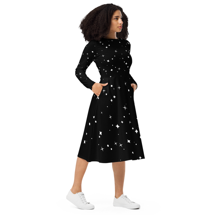 Long Sleeve Midi Dress with Pockets - Sky full of Stars