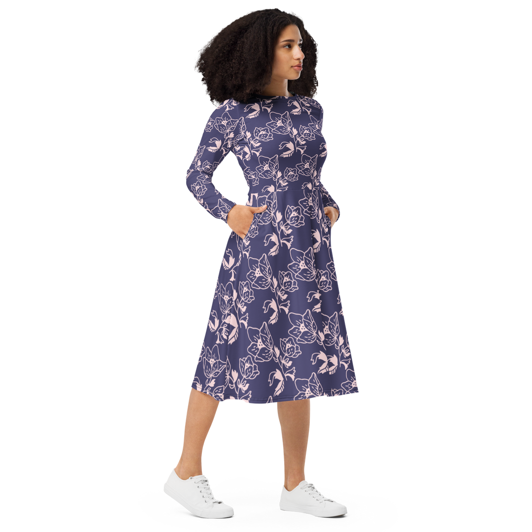 Long Sleeve Midi Dress with Pockets - Flora &amp; Fauna 1