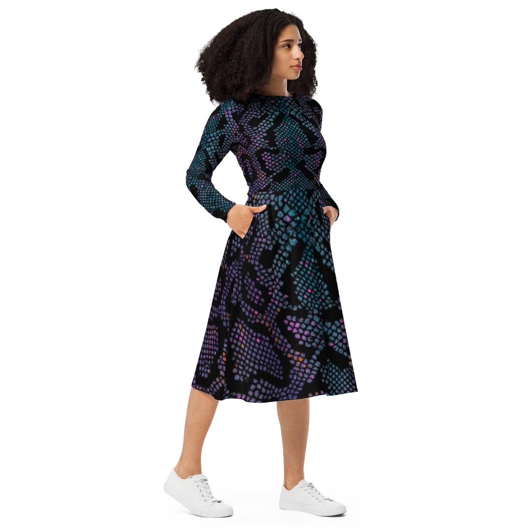 Long sleeve midi dress - Purple Snake