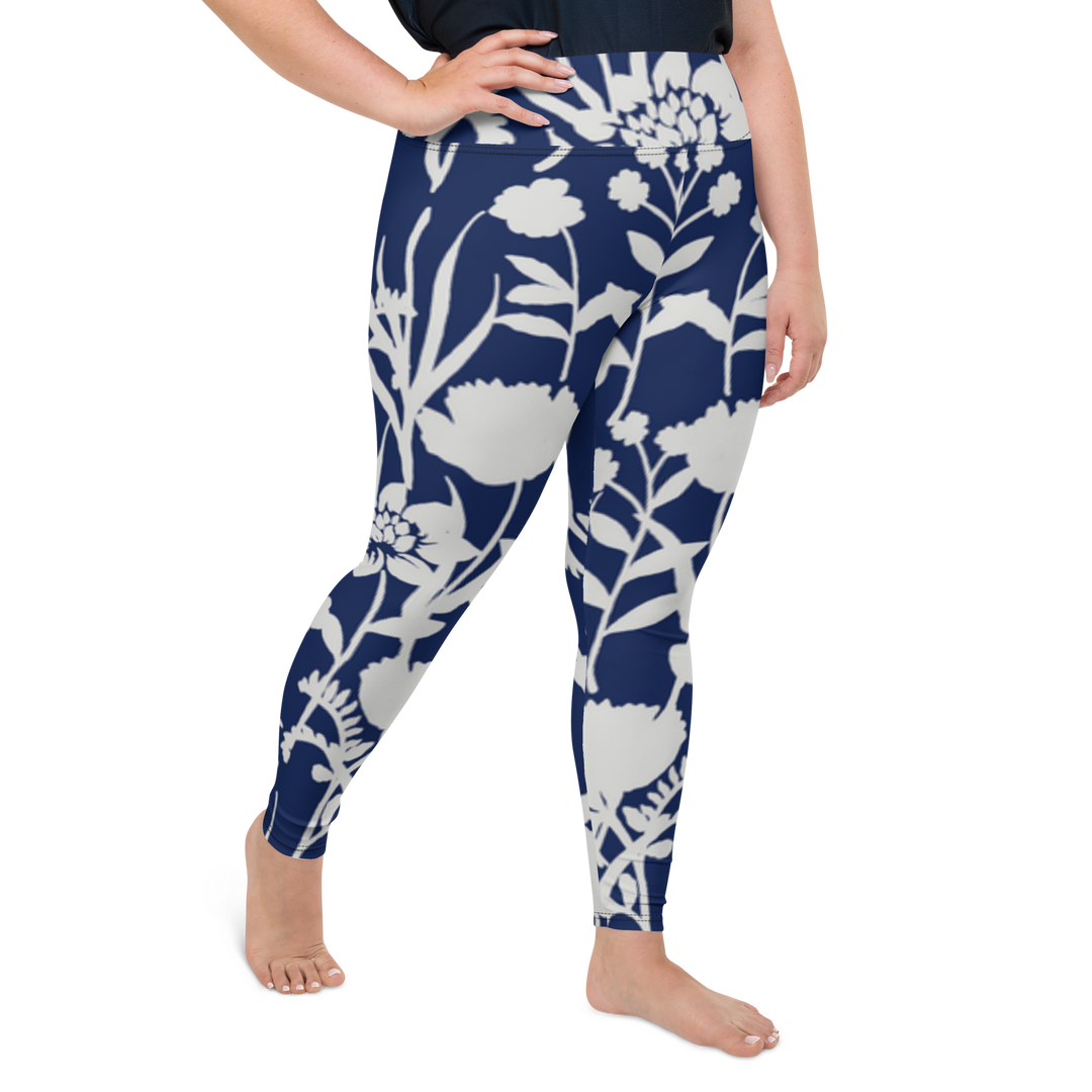 Plus Size Leggings - Blå Blomst