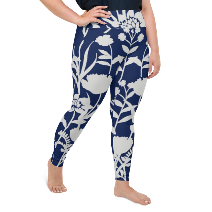 Plus Size Leggings - Blå Blomst