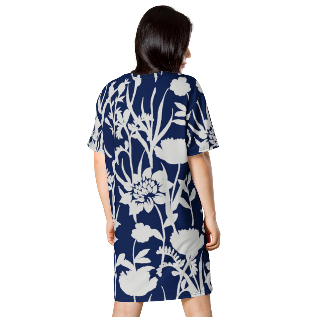 Premium T-Shirt Dress - Blue Flower