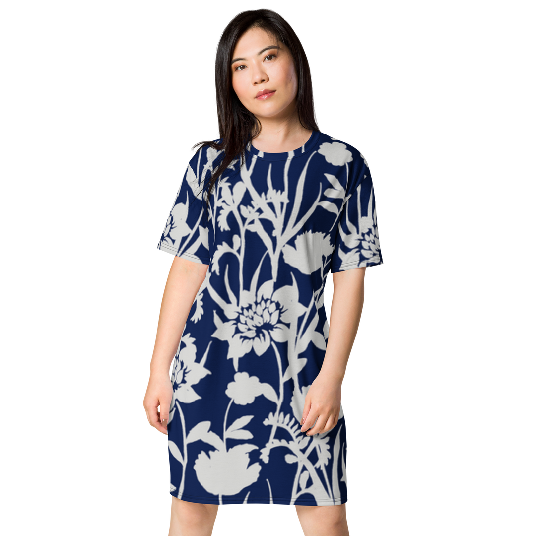 Premium T-Shirt Dress - Blue Flower