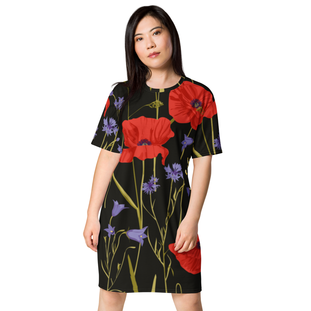 Premium T-Shirt-Kleid - Mohnblumen