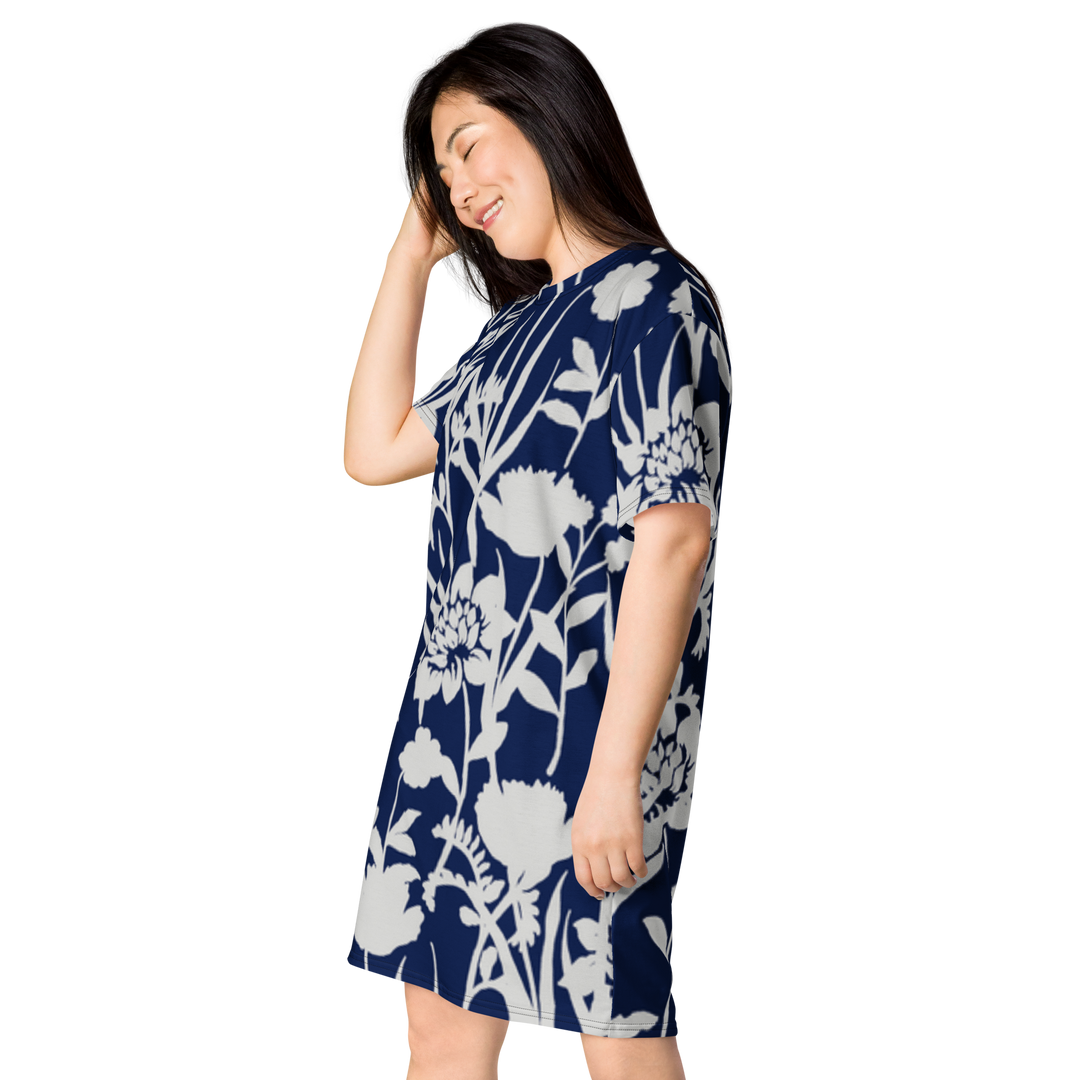 Premium T-Shirt Dress - Blue Flower