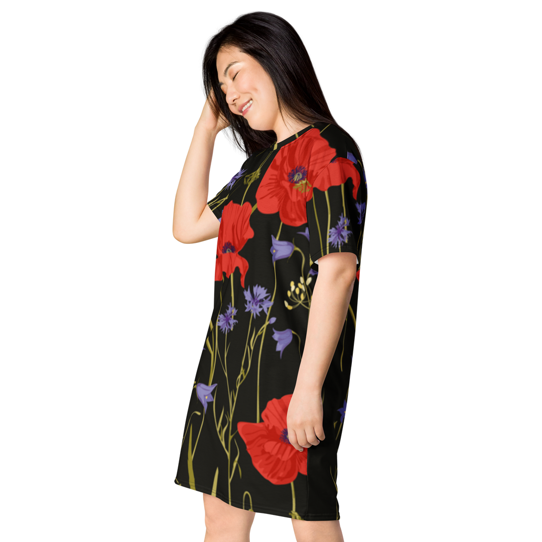 Premium T-Shirt-Kleid - Mohnblumen