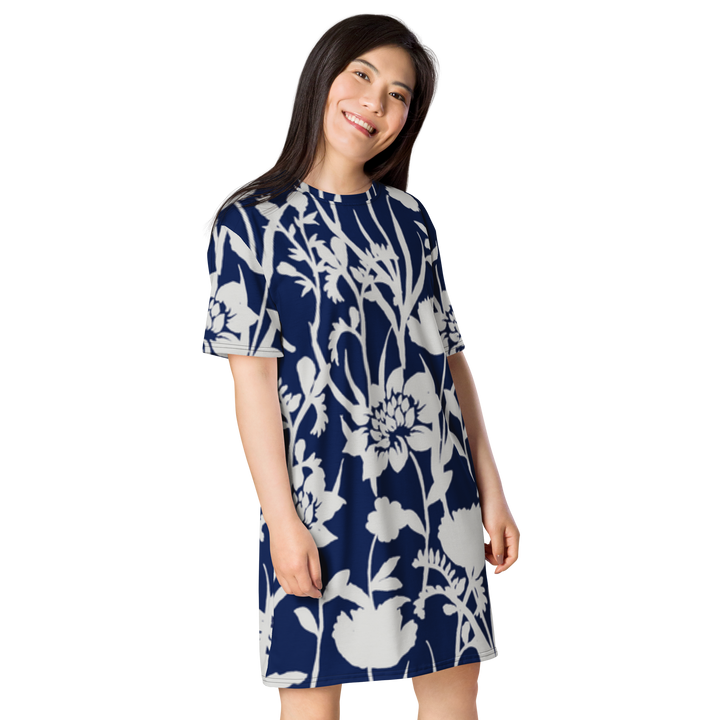 Premium T-Shirt Dress - Blue Flower