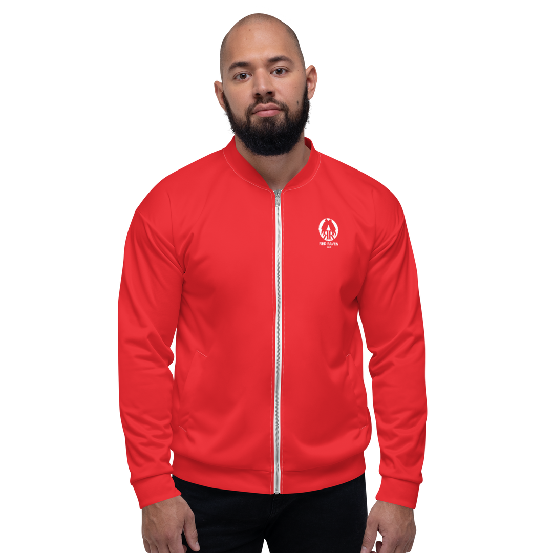 Bomber Jacket Men - Red Raven Music Logo, Red