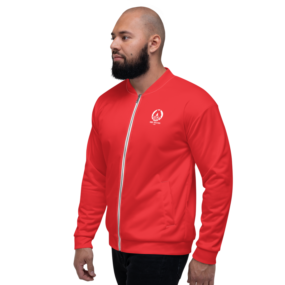 Bomber Jacket Men - Red Raven Music Logo, Red